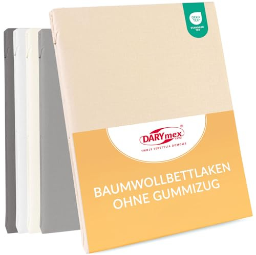 Darymex Flaches Laken ohne Gummizug, 160x205 cm, Baumwolle, Hellbeige | Betttuch, Bettlaken weich & strapazierfähig, für Matratzen 160x200 cm, Schlafzimmer, Hotels