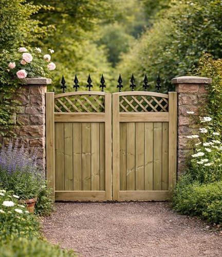 Wooden Lettuce Driveway Gates 6 Foot – Heavy Duty Treated Timber Double Gates, Garden & Driveway Entrance, Traditional ((180cm High x 240cm Wide x 5cm Deep))