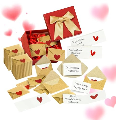 60 Stück Mini Liebesbriefe Mit Umschlägen, Mini Valentinstagsumschläge Und Karten, DIY Liebesbriefbox, Valentinstag Grußkarten Sets Mit Herzaufklebern, Romantisches Valentinstagsgeschenk Für Ihn, Sie