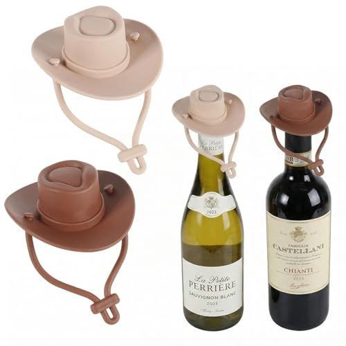 Zynaxir 2Pack Cowboy Hat Wine Stoppers, Fun Silicone Bottle Stoppers, Keep Wine Fresh Novelty Kitchen Gadgets, Cute Wine Accessories