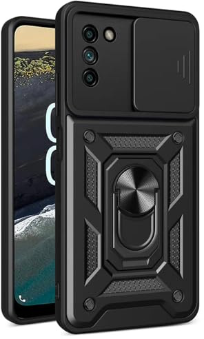 Techsuit für Nokia G11 und G21 Hülle mit Kameraabdeckung, Ringhalter, Magnetring Kompatibel, Standfunktion, Magnethalterung, Erhöhte Kanten, CamShield Series, Polycarbonat, Schwarz