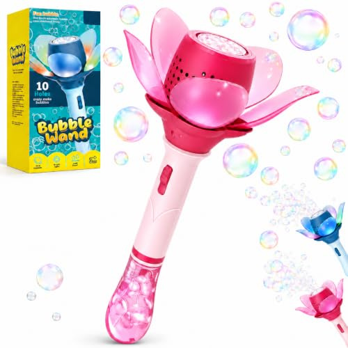 Macchina elettronica per bolle di sapone per bambini, a LED, produce fino a 10.000 bolle di sapone/min, per giardino, feste, compleanni, estate (rosa)