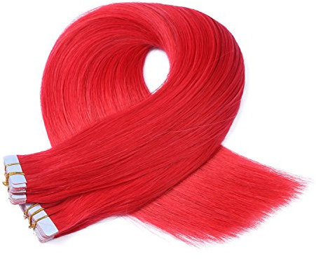 Tape In - On Hair Extensions - # RED - 60cm - 60 Tressen je 4cm Breit / 2,5g - 100% Remy Echthaar Haarverlängerung/Extention mit Klebeband Tressen by NOVON Hair Extentions