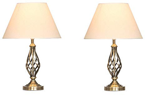 Pair of Kingswood Barley Twist Traditional Table Lamps & Matching Shades - Antique Brass