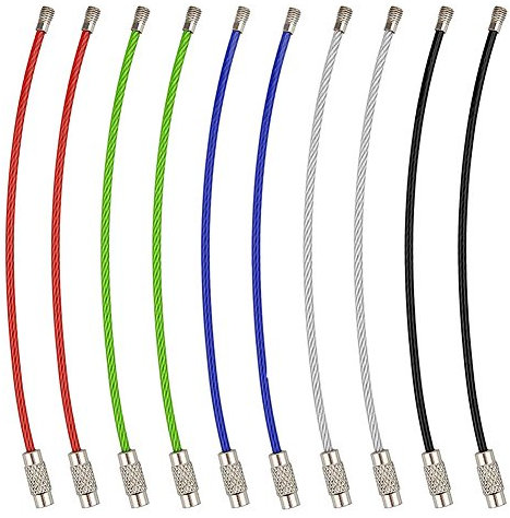 QiGui 30 Stück Schlüsselanhänger Stahldraht Keychain Kabel Schlangenkette Schluesselring Spiraldraht für hängende Gepäck Tag ID Tag Wächter 5 Farbe 2mm
