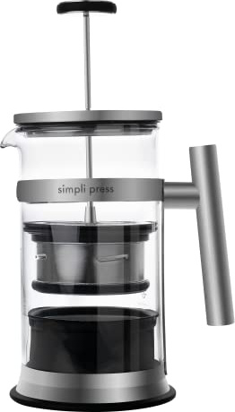 Simpli Press French Press Kaffee- und Teebereiter – einfache Reinigung und anpassbarer glatter Kaffee – patentiert, plastikfreier Premium-Edelstahl, 963 ml, Schwarz