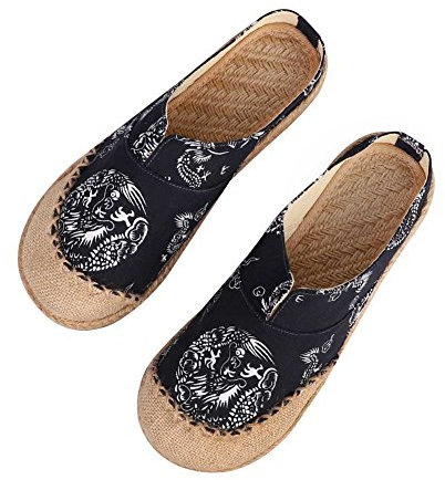 Unisexe Sabots Couples Mules Sandales en Lin Respirant Tongs à Bout Fermé Confort Chaussons Pantoufles Maison Bureau Style Chinois Slipper Eté Chaussures pour Intérieur Extérieur Marche
