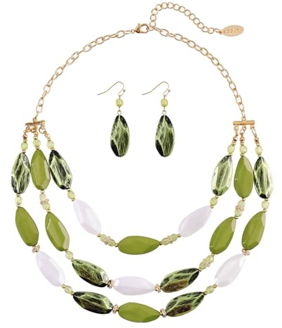Bocar 3 Layer Beads Statement Necklace Earring for Women Jewelry Set (NK-10077)