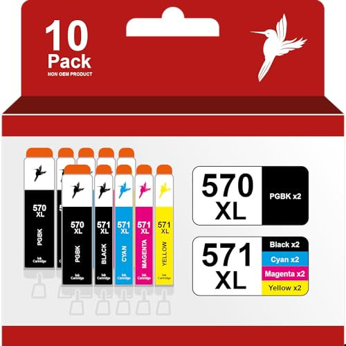 10 realink XL Tintenpatronen kompatibel zu PGI-570 und CLI-571 für Canon Pixma MG5750, MG6850, TS5050, TS5055, TS6050, Canon 570 571