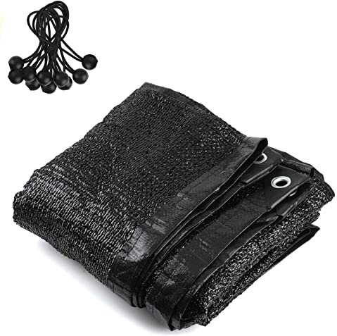 Shade Netting 90% Shade Cloth - Black Bulk UV Resistant Fabric Mesh for Greenhouse Garden Flower Plant Wind Frost Snow Winter Protection Included 6BALL BUNGEE (6.5Ft*10Ft, 90% Sunshade Rate)