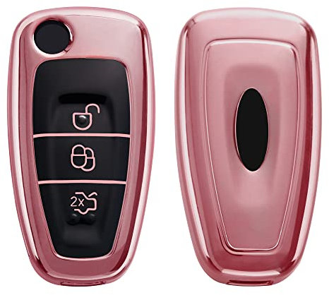 kwmobile Autoschlüssel Hülle kompatibel mit Ford 3-Tasten Klapp Autoschlüssel - Schlüsselhülle Silikon Cover - Hochglanz Rosegold