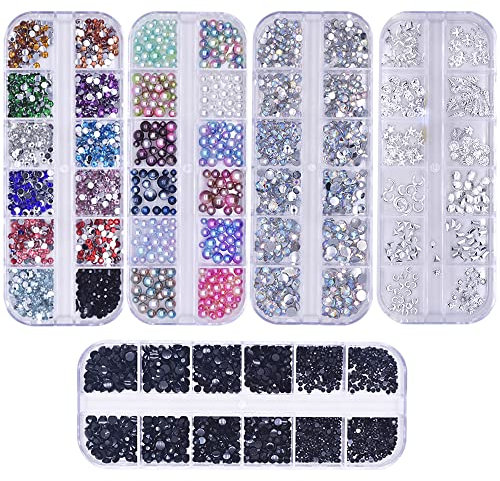 5 Boîtes 5500 Pièces Nail Art Ongles Strass Art d'ongle Précieuses de Cristaux Mélangés clou Goujons étoile de Perles de Pièrres Strass