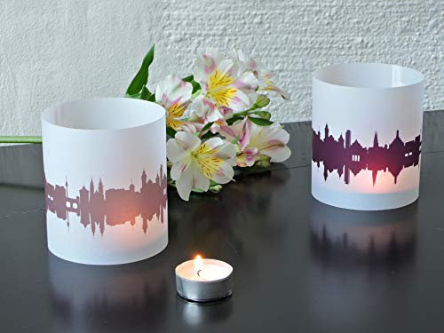 Nürnberg Skyline Windlicht 2er Set Lichthülle - Tischlicht Geschenk-Idee Deko personalisierbar mit eigenem Namen Text Datum Spruch Botschaft