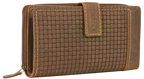 STILORD 'Isabella' RFID Portefeuille Femmes Cuir Tressé avec NFC Protection Porte-Monnaie Bourse Poche à Monnaie Vintage avec Boîte Cadeau Cuir Veritable, Couleur:seppia - Marron