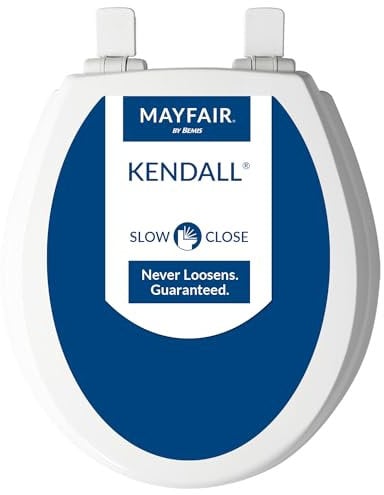 Mayfair 841EC 000 Kendall Slow-Close, Removable Enameled Wood Toilet Seat That Will Never Loosen, White, 1 Pack-Round-Premium Hinge