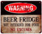 Blechschild Warning Beer Bier Kühlschrank kein Essen 20 x 25 cm Deko Schild mit Aufdruck Aufschrift