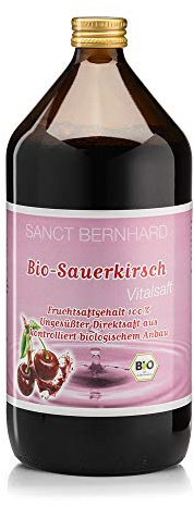 Sanct Bernhard Bio-Sauerkirsch-Vitalsaft | Ungesüßter Direktsaft | Fruchtig-säuerlicher Geschmack | 1 Liter