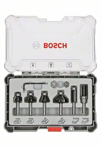 Bosch Robert Pro AEA90114 BOSCH-2607017468 Set mit 6 Fräsern zum Abreißen, Fasen, Rundfräsen, 6 mm Schaft, 6 Stück