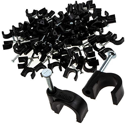 Round Black 9mm Cable Clips Secure Fastenings Cables [100 Pack]