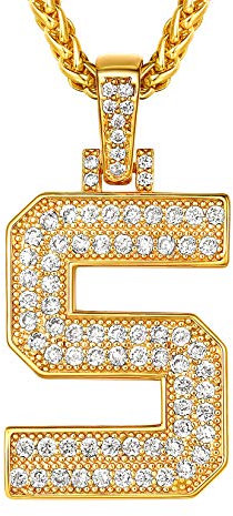 Suplight Buchstabe S Halskette für Männer Jungen 18k vergoldet Iced-Out Initiale Anhänger mit 56+5cm Weizenkette Blingbling Rapper Modeschmuck Accessoire