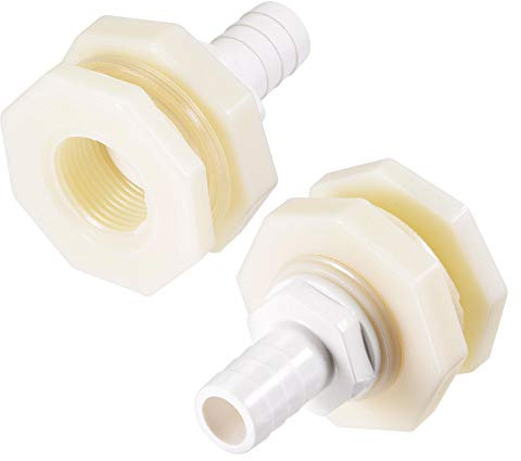 sourcing map Lot de 2 adaptateurs de cloison 16 mm cannelés x G3/4 femelle ABS blanc pour aquariums, réservoirs d'eau, baignoires, piscines