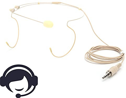Annadue Beige Earhook Microphone, Professional Stage, Church, Lecturers Condenser Microphone, Omnidirectional Mic, 3.5mm Screw Lock Double Earhook Microphone, Sweat and Dust Protection