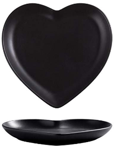 LMMJYF Piatto Creativo Nordic Love da 6/8 Pollici - Forma di Cuore per Coppia, Ceramica, Ciotola per Zuppa - Nero da 6 Pollici