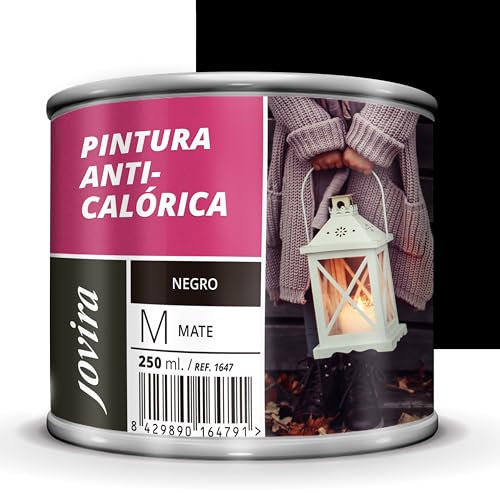 JOVIRA PINTURAS Pintura Anticalórica alta Temperatura. Diseñada para decorar, proteger y dar a las superficies un acabado resistente a las altas temperaturas. (250 Mililitros, Negro)