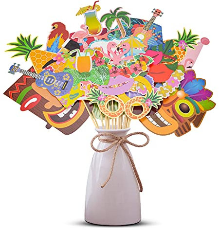 AIBAOBAO 36 Pcs Photo Booth Hawaiana Accessori, Hawaiano Festa Photo Booth Props Hawaiana Fai da Te Kit per Luau Tropical hawaiane Decorazione Festa Compleanno Selfie, Matrimonio Gadget Feste Estive