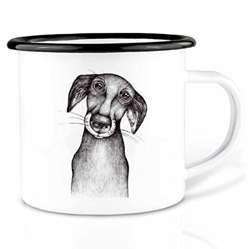 Ligarti Emaille Tasse (leicht & robust) | Camping Becher handveredelt in Deutschland | Trinkbecher für Kinder, Kaffeetasse, Emaillebecher | Essende Tiere (Jürgen, 500ml)