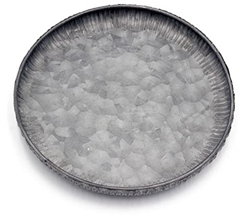 Funerom 20cm Redonda galvanizada Decorativa Redonda Bandeja de Metal Bordes ondulados