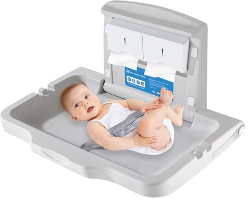KSITEX Baby Changing Table Wall Mounted,Baby Changing Unit,Baby Changing Station with Safety Strap & Tissue Box,Horizontal Diaper Changing Table,Commercial Nappy Changing Table for Bathroom Restrooms