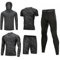 HZQIFEI Herren 5 Stücke Sport Anzug Fitness Anzug Schnelltrocknend Strumpfhosen Laufanzüge Kompression Shirt Gym Training Lauf Trainingsanzüge (Stil#2, 3XL)