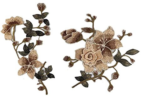 CENPEK Aufnäher mit Rosen-Motiv, zum Aufnähen, für Kleider, Hut, Tasche, Jeans, Basteln, Basteln, Kleidung, Zubehör, Braun, 2 Stück