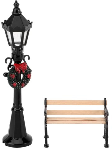 jojofuny Miniature Dollhouse Street Lamp and Iron Chair Set 1/12 Scale Outdoor Garden Furniture Accessories for Dolls House Scenes and Christmas Decoration