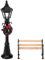 2Pcs Miniature Dollhouse Street Lamp and Iron Chair Set, Outdoor Scene Accessories for Christmas Village and Garden Decoration