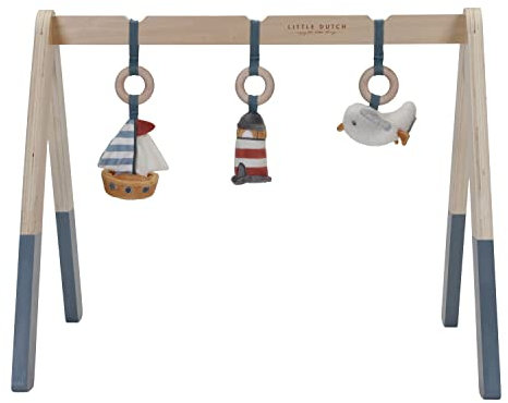Little Dutch 8610 Holz Baby Gym Spieltrapez mit Stoff Anhängern - Sailors Bay blau (70x21,5x40 cm)