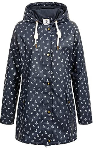 Ankerglut Damen Damen Friesennerz Regenmantel Regenjacke mit Kapuze Gefüttert Wasserdicht Wetterfest Übergangsjacke #Ankerglutwolke Regenjacke