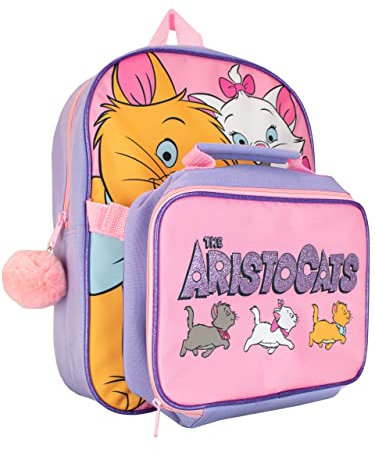 Disney Backpack Lunch Box Set | Aristocats School Bags for Girls | Pink Children's Backpacks
