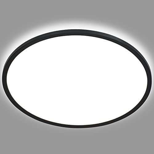 BRILONER - LED Deckenlampe mit indirektem Licht, flach, neutralweiße Lichtfarbe, Lampe, Deckenleuchte, Wohnzimmerlampe, LED Panel, Küchenlampe, Deckenbeleuchtung, 48x3 cm, Schwarz