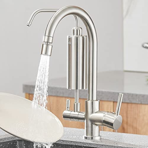 YADLCR Grifos de Cocina Ósmosis de 3 vías con Grifo de Filtro de Agua Potable, Grifo Mezclador de Cocina Giratorio de 360 Grados 3 en 1, Grifo de Agua con Filtro, Mango Doble de latón Macizo