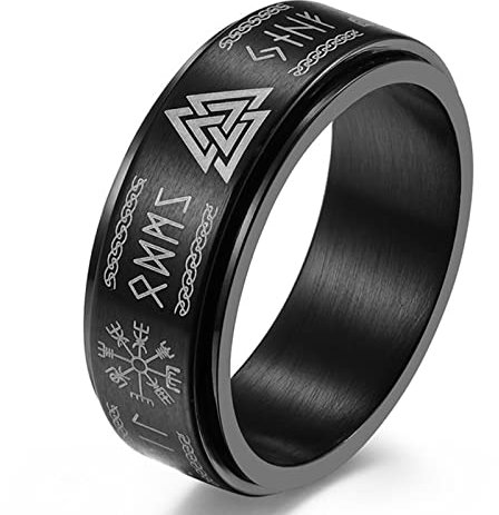 ticentral Nordic Männer Wikinger Vegvisir Rune Brief Spinner Ring Vintage Titan Stahl Text Odin Symbol Amulett Frauen Drehbares Schmuck Geschenk,Schwarz,10