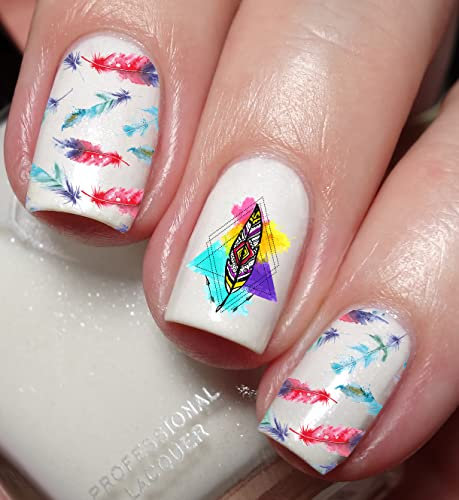 Watercolor Feather Pattern Nail Art Decal Sticker