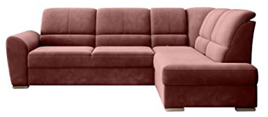 ALTDECOR Ecksofa rechts mit Schlaffunktion und Bettkasten mit Gasdruckfeder, Polstercouch in L-Form rechts angeordnet, rückenecht gepolstert, ideal als Gästebett - BERISA 270x186x93 cm Rosa