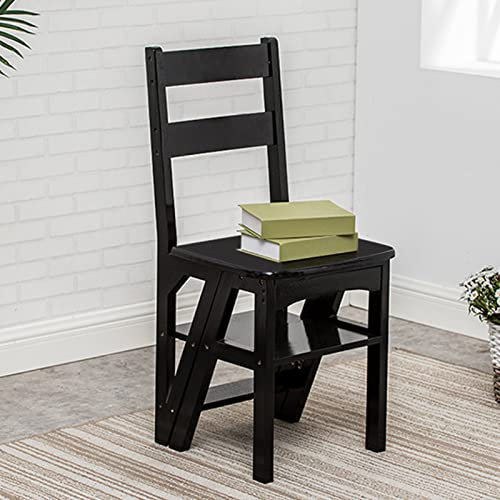 Escabeau multifonction pliable en bois à 4 marches de couleur noire – Parfait pour l'escalade, la bibliothèque, la bibliothèque, les étagères d'exposition et les étagères de fleurs