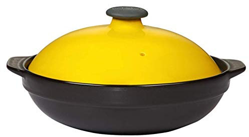 Olla de Barro Cazuela de Cerámica al Horno Olla Plana con Antiadherente y Tapa Cocido Lento Grande (G 2.4L)