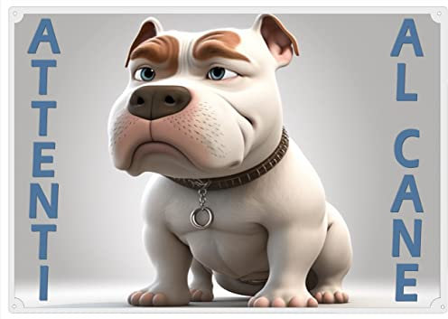 Generico Targa da cancello ATTENTI al Cane (Pitbull Buffo) Cartello in plastica Laminata cm.22x31 Adatto a cancelli e portoni Non teme Le intemperie