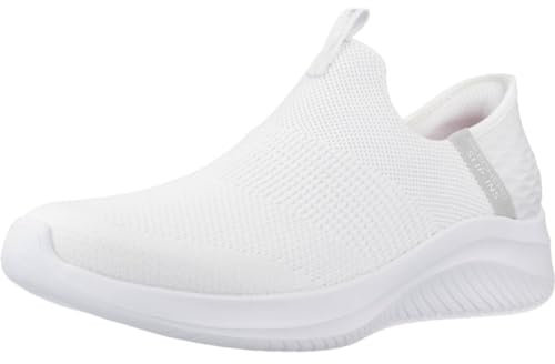 Skechers Damen Cozy Ultra Flex 3.0 Cosy Streak, White Knit/Light Gray Trim, 38.5 EU