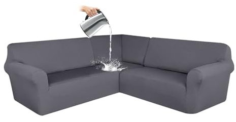 CLGTY Wasserdicht Sofabezug Ecksofa, 3 Stücke Bezug Für Ecksofas L-Form Sofa Bezug Eckcouch Antirutsch Sofahusse Für Wohnzimmer-grau-5 Sitzer