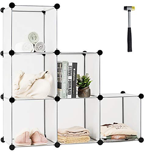 COSTWAY 6 Cube Storage Unit, Portable Wardrobe Modular Cabinet Plastic Cube Storage Organiser with Hammer, Closet DIY Interlocking Combination Armoire for Clothes, Shoes, Books and Toys